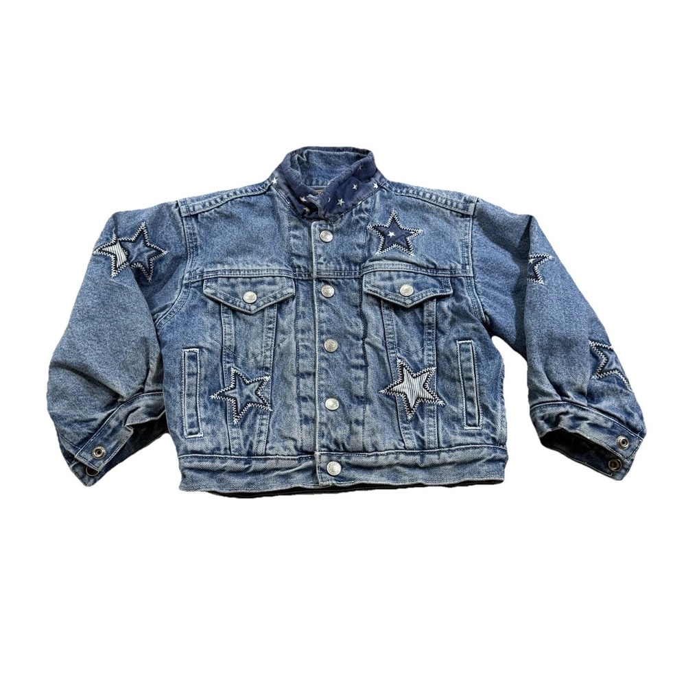 Kids Youth Gap Denim Star Patterned Button Up Jacket XS Rodeo Patriotic Y2K